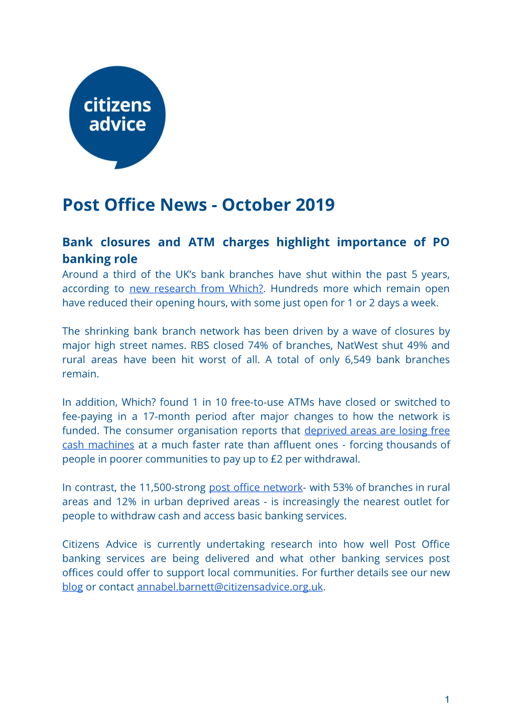 Post Office News - October 2019