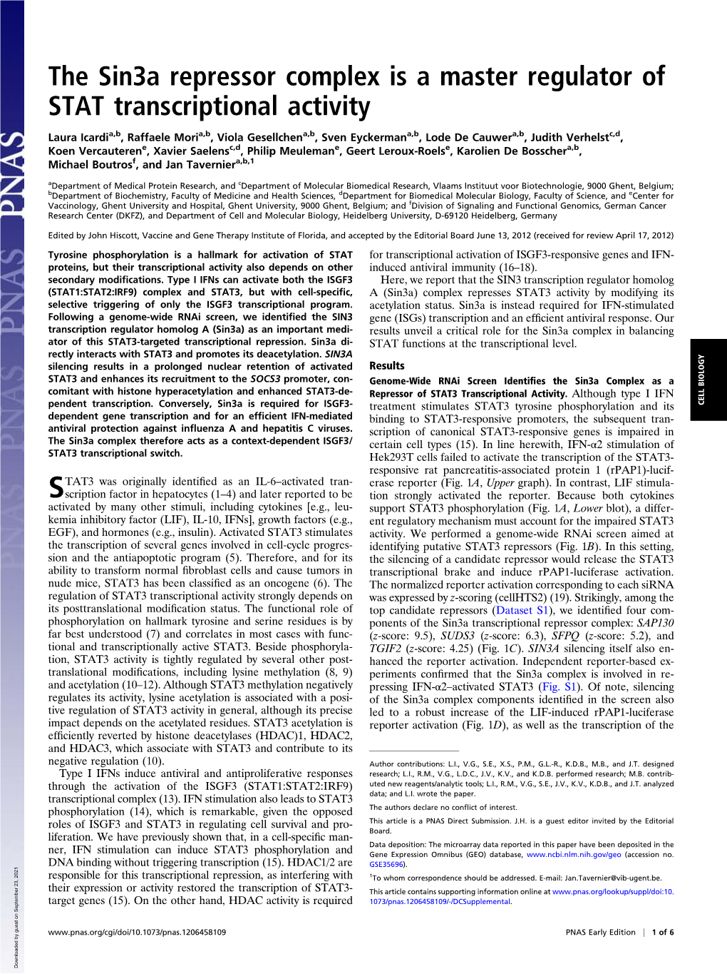 The Sin3a Repressor Complex Is a Master Regulator of STAT Transcriptional Activity