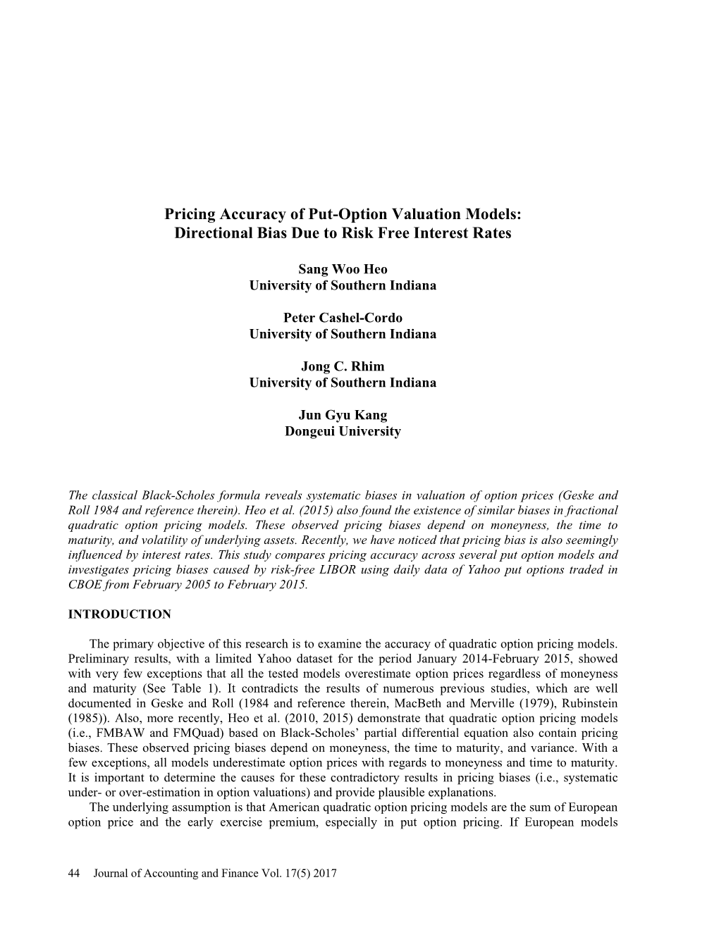 Pricing Accuracy of Put-Option Valuation Models: Directional Bias Due to Risk Free Interest Rates