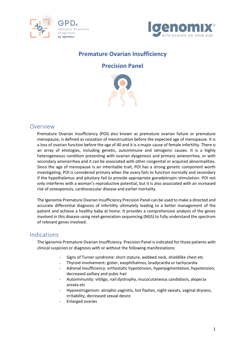 Premature Ovarian Insufficiency Precision Panel Overview Indications