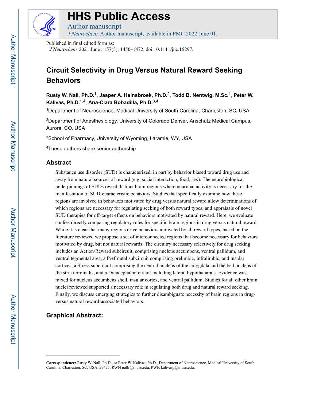 Circuit Selectivity in Drug Versus Natural Reward Seeking Behaviors