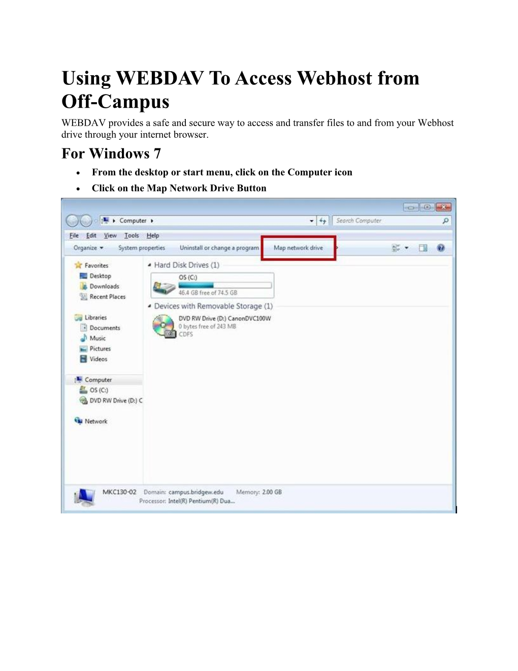 Using WEBDAV to Access Webhost from Off-Campus
