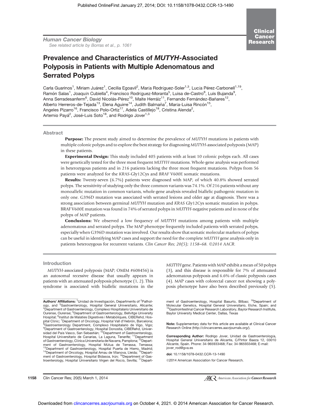 Prevalence and Characteristics of MUTYH-Associated Polyposis in Patients with Multiple Adenomatous and Serrated Polyps