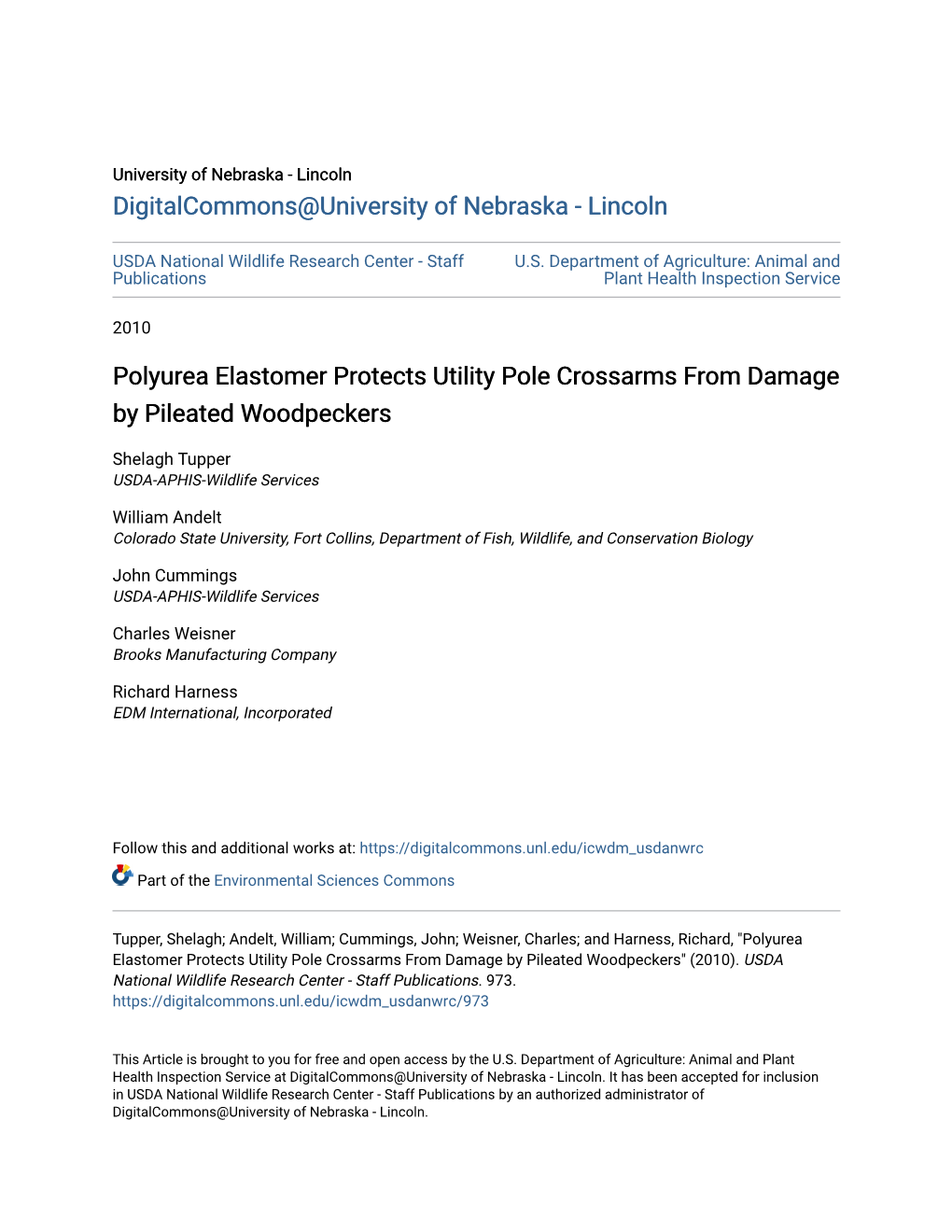 Polyurea Elastomer Protects Utility Pole Crossarms from Damage by Pileated Woodpeckers