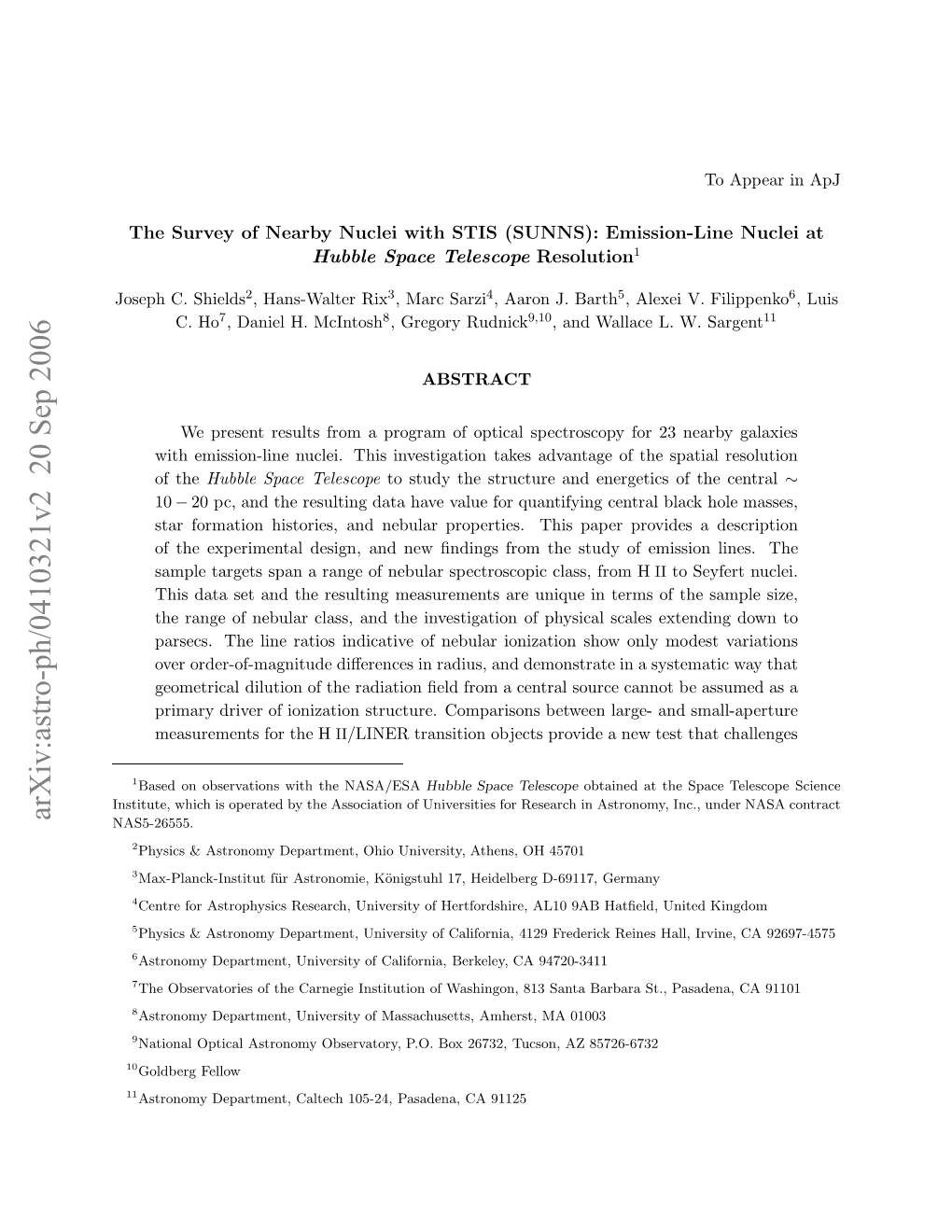 Arxiv:Astro-Ph/0410321V2 20 Sep 2006 Nttt,Wihi Prtdb H Soito Funiversi of Association the NAS5-26555