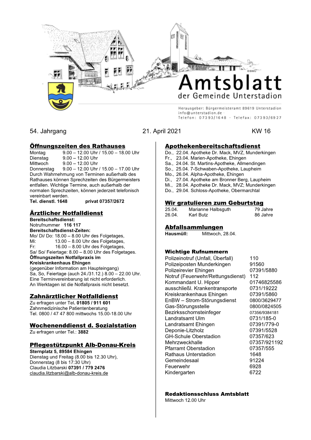 54. Jahrgang 21. April 2021 KW 16