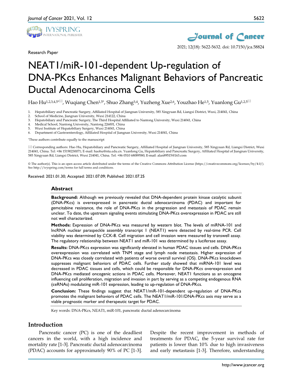 NEAT1/Mir-101-Dependent Up-Regulation of DNA-Pkcs