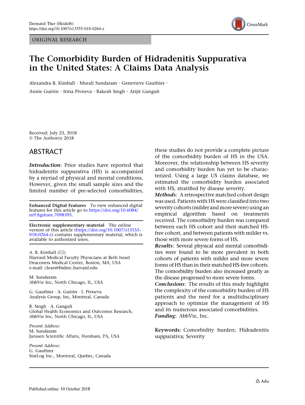 The Comorbidity Burden of Hidradenitis Suppurativa in the United States: a Claims Data Analysis