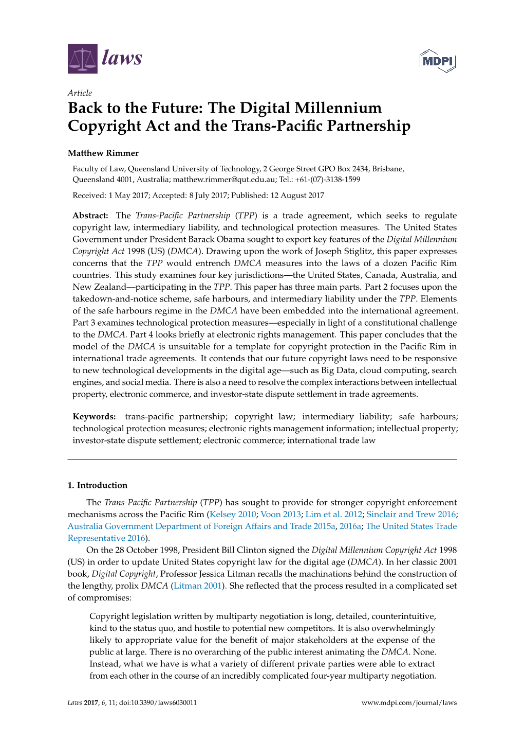 The Digital Millennium Copyright Act and the Trans-Pacific Partnership