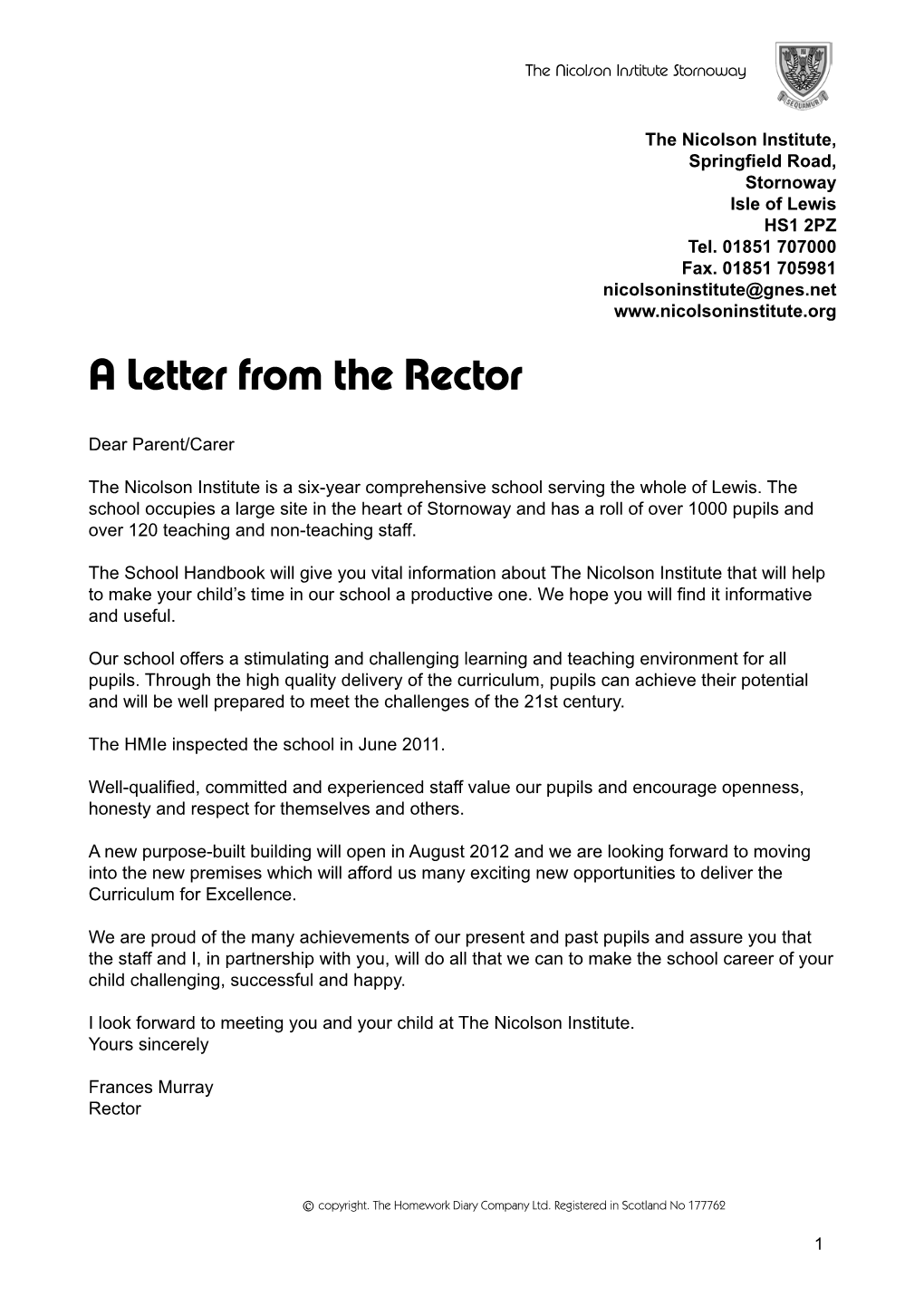 A Letter from the Rector