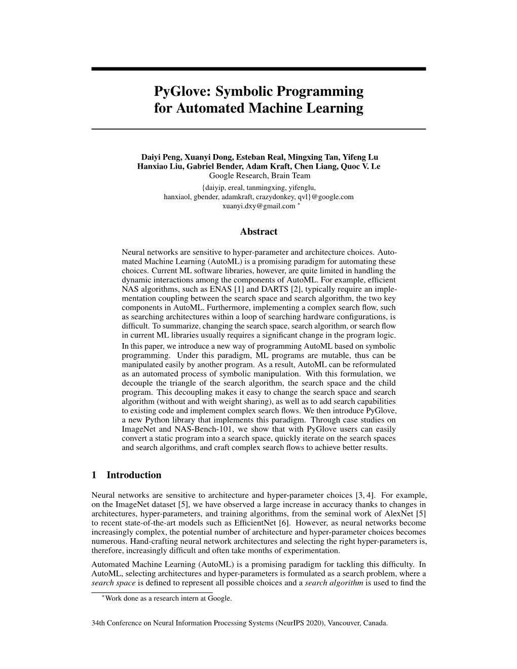 Pyglove: Symbolic Programming for Automated Machine Learning