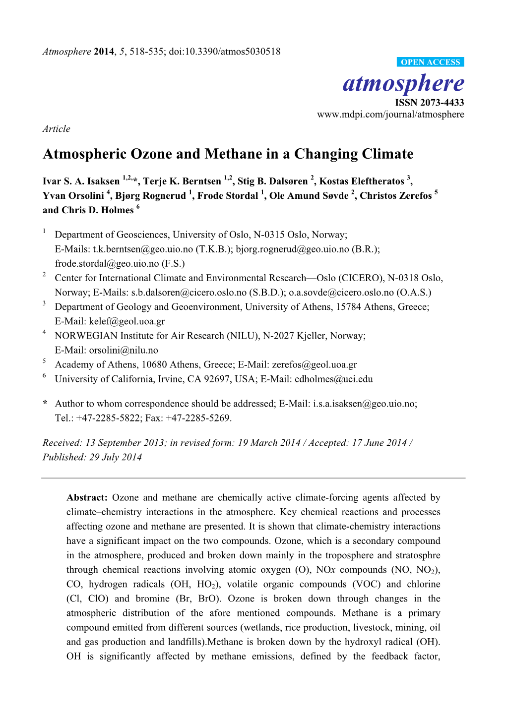 Atmospheric Ozone and Methane in a Changing Climate