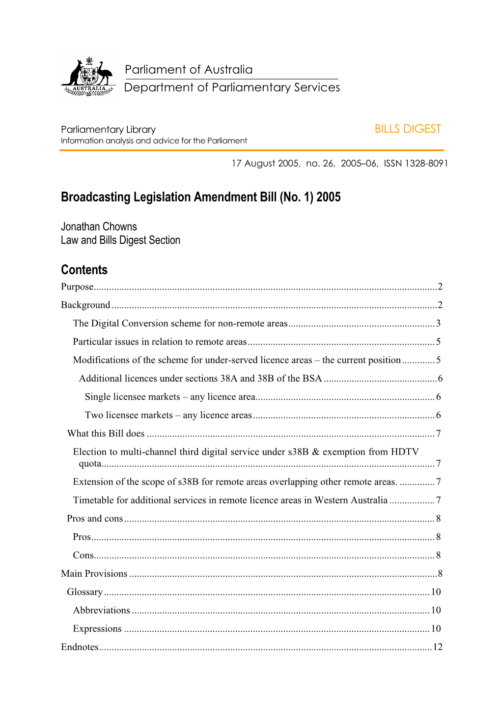 Broadcasting Legislation Amendment Bill (No