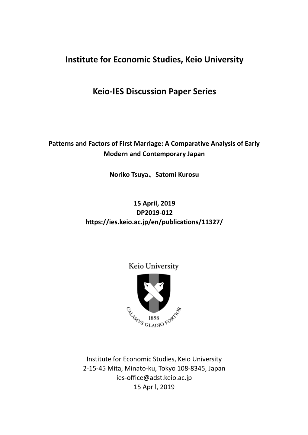 Patterns and Factors of First Marriage: a Comparative Analysis of Early Modern and Contemporary Japan