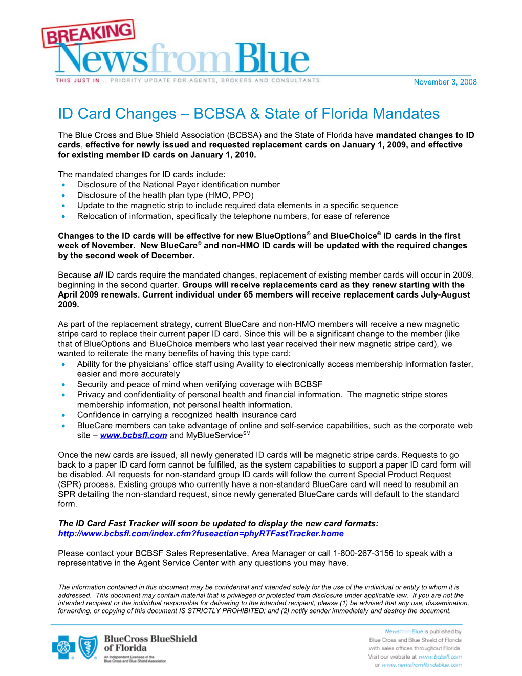 ID Card Changes BCBSA & State of Florida Mandates