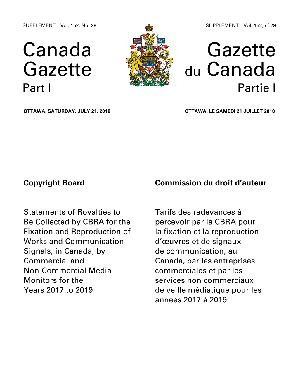 Canada Gazette, Part I