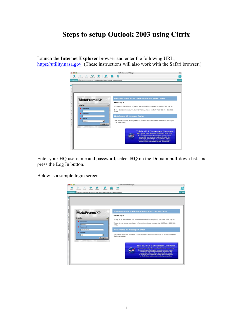 Steps to Setup Outlook 2003 Using Citrix