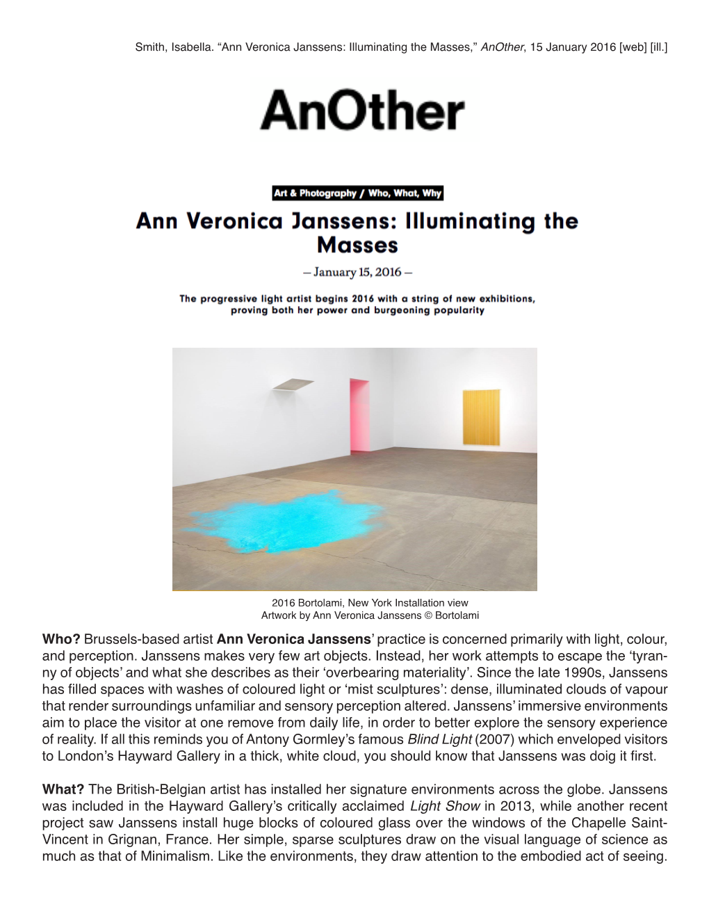 Who? Brussels-Based Artist Ann Veronica Janssens' Practice Is