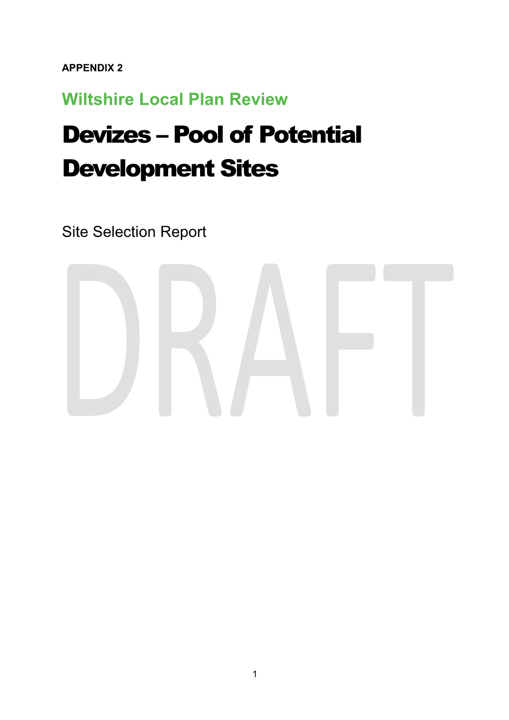 Devizes – Pool of Potential Development Sites