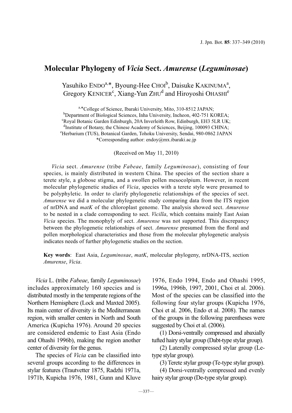 Molecular Phylogeny of Vicia Sect. Amurense (Leguminosae)