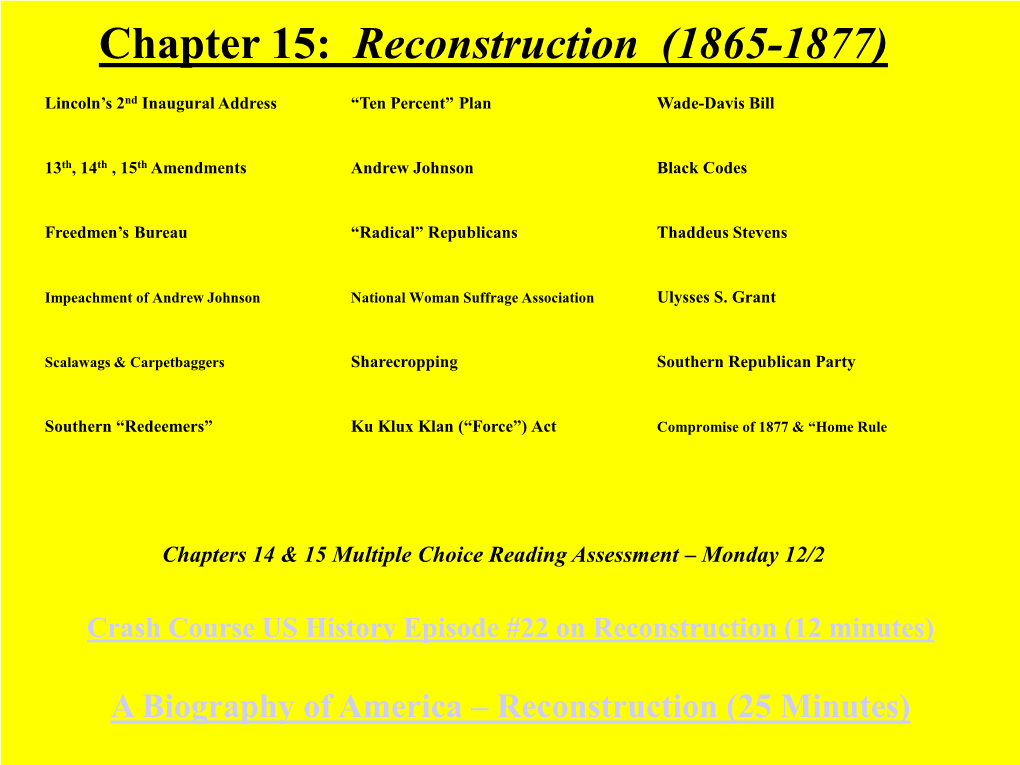 Chapter 15: Reconstruction (1865-1877)