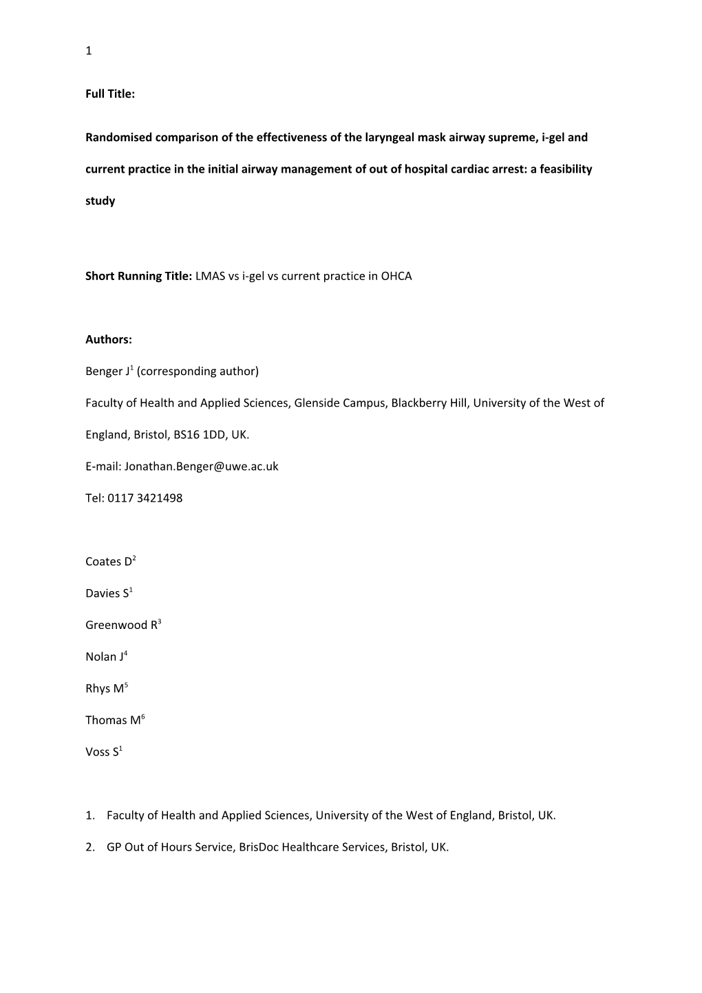 Short Running Title: LMAS Vs I-Gel Vs Current Practice in OHCA