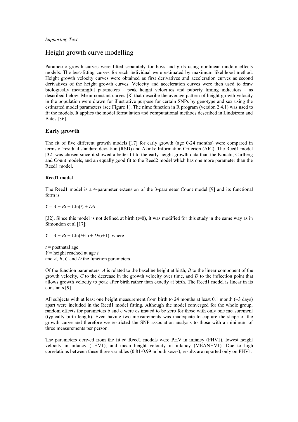 Height Growth Curve Modelling