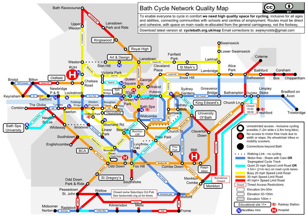 Bath Cycle Network Quality Map Lansdown Rd to Enable Everyone to Cycle in Comfort We Need High Quality Space for Cycling, Inclusive for All Ages