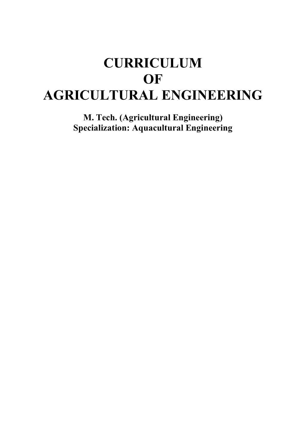 M.Tech. in Aquacultural Engineering Syllabus