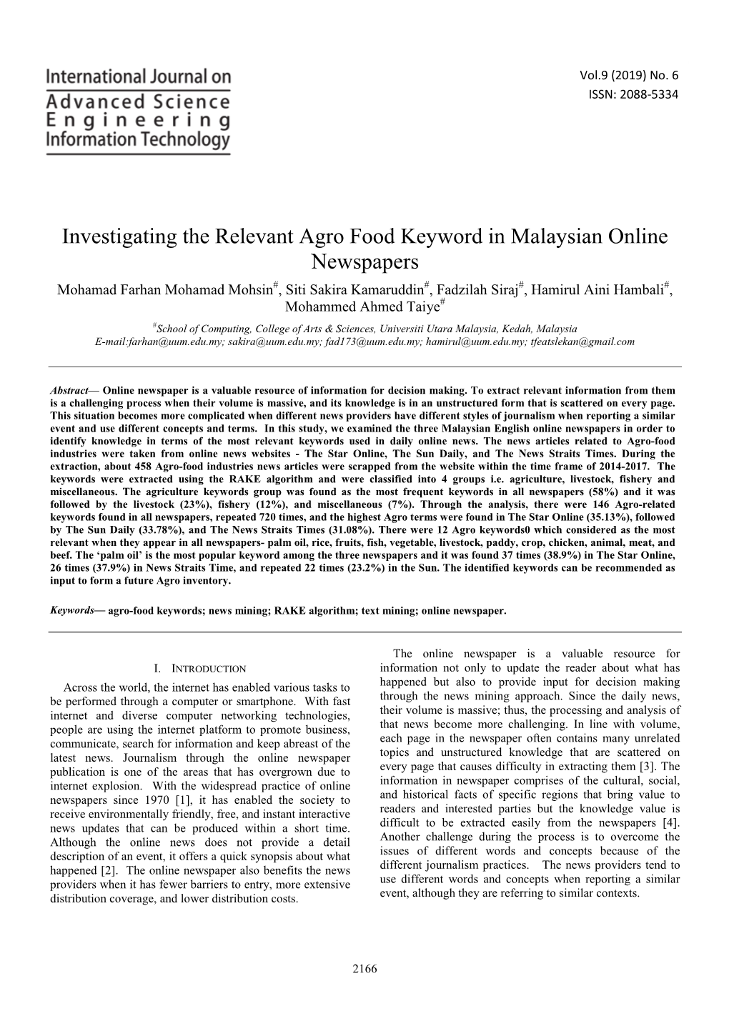 Investigating the Relevant Agro Food Keyword in Malaysian Online Newspapers