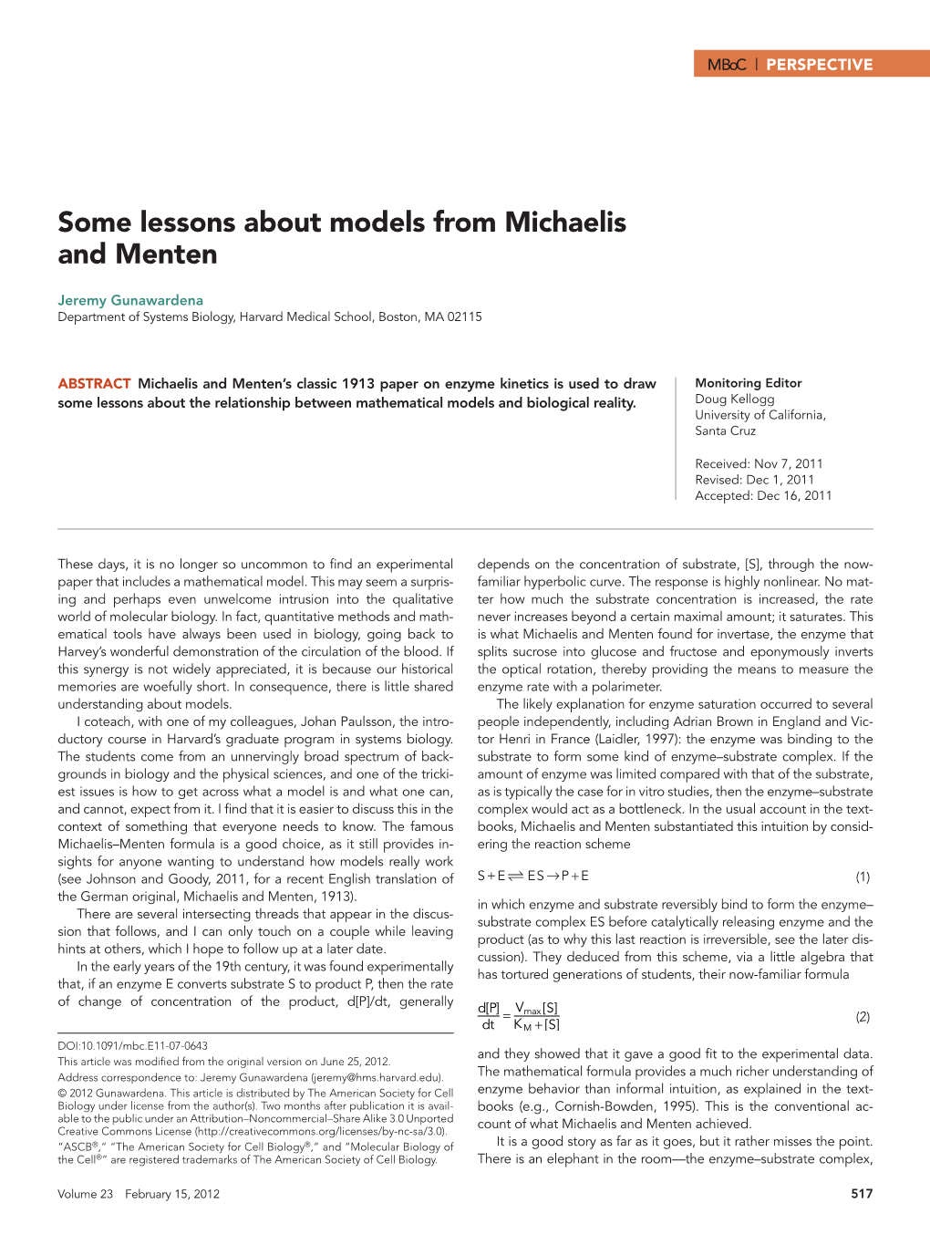 Some Lessons About Models from Michaelis and Menten