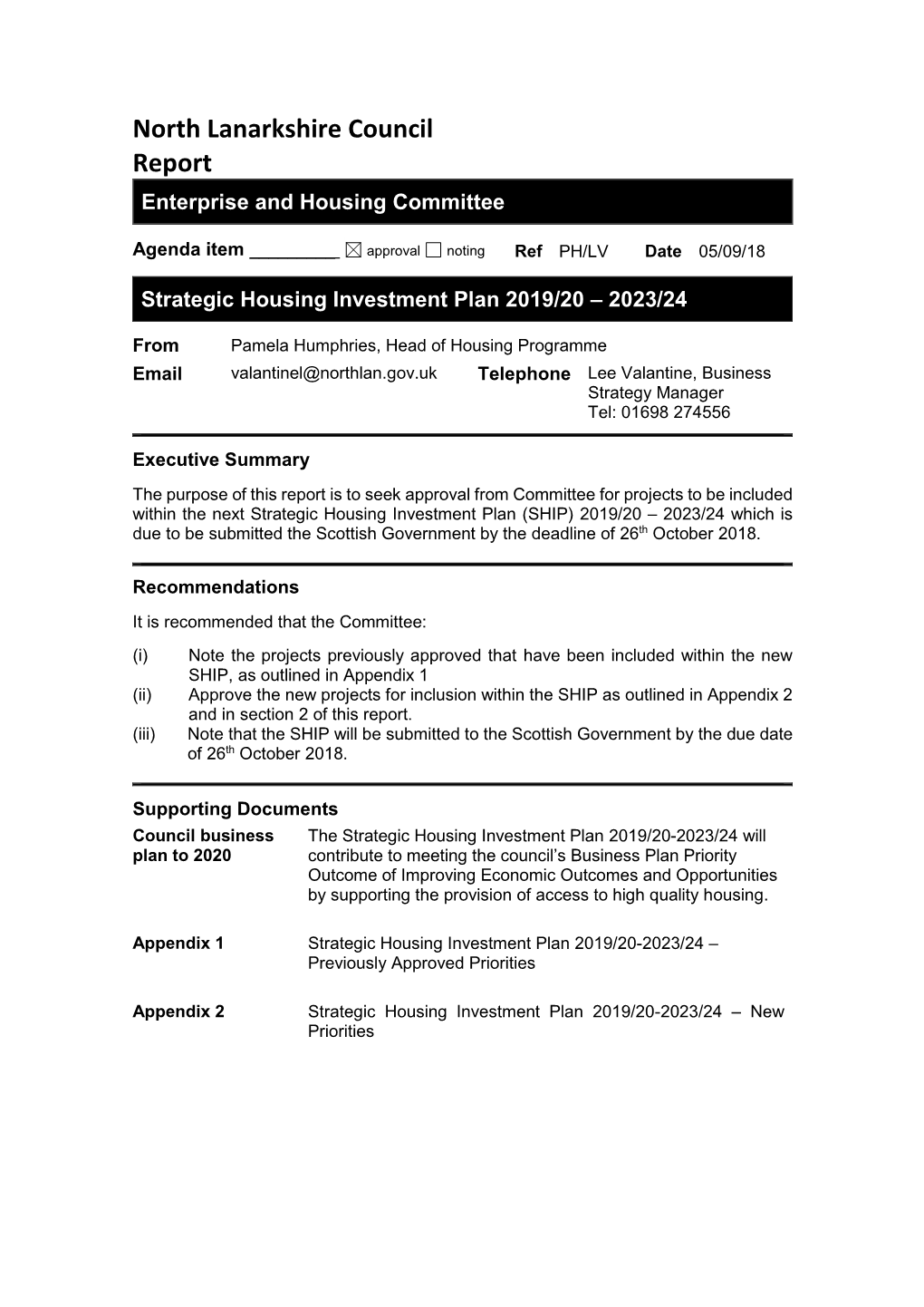 Strategic Housing Investment Plan 2019/20 – 2023/24