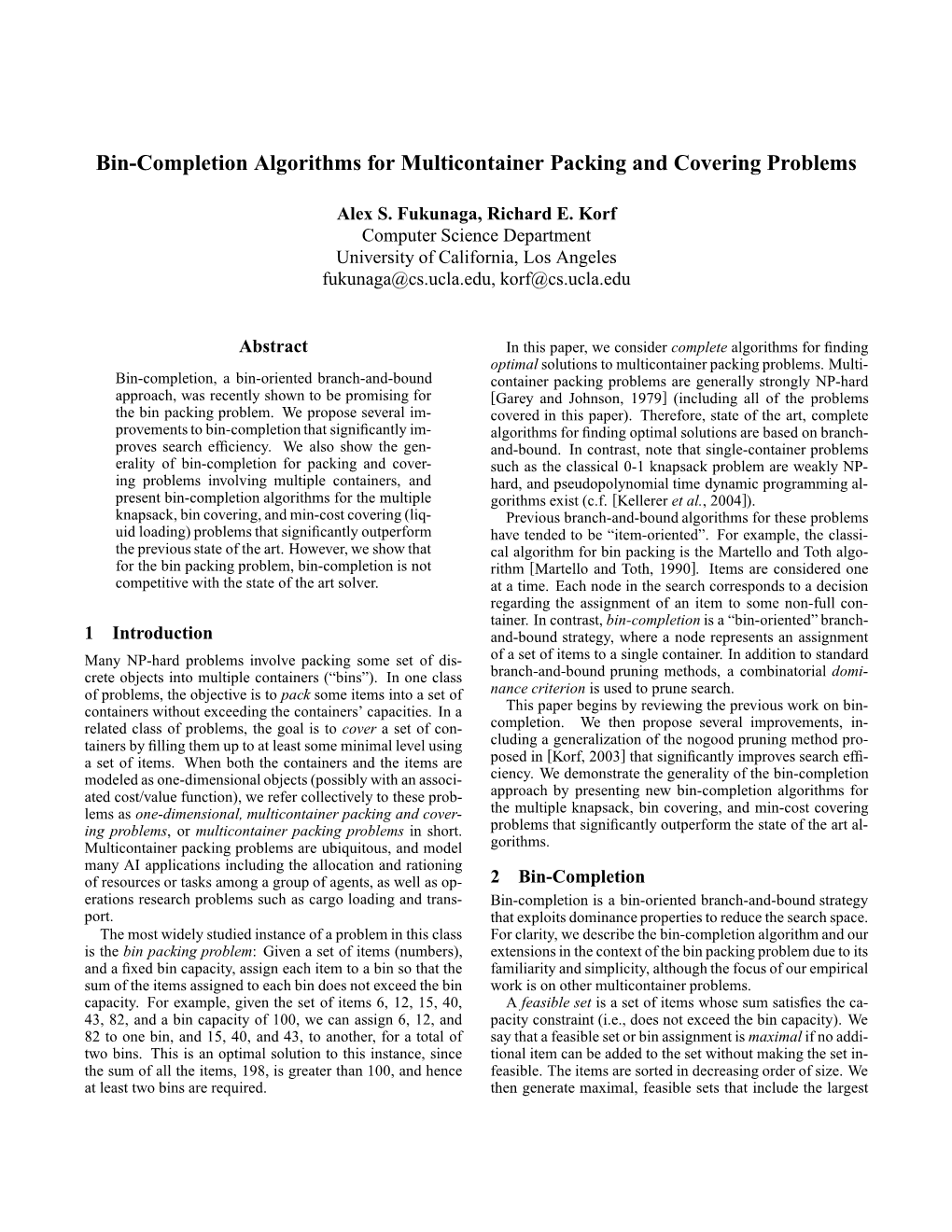 Bin-Completion Algorithms for Multicontainer Packing and Covering Problems