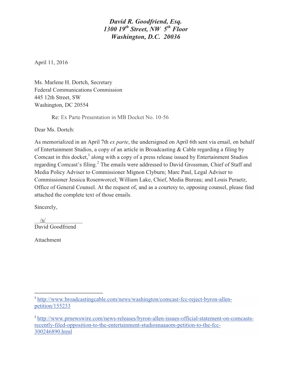 David R. Goodfriend, Esq. 1300 19 Street, NW 5 Floor Washington, D.C. 20036