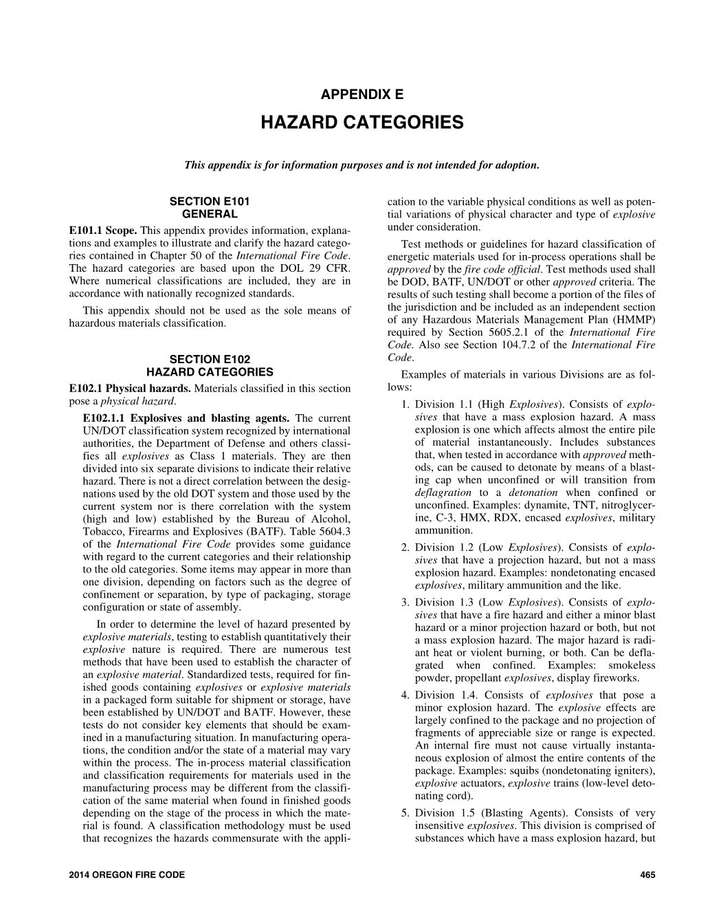 Appendix E Hazard Categories