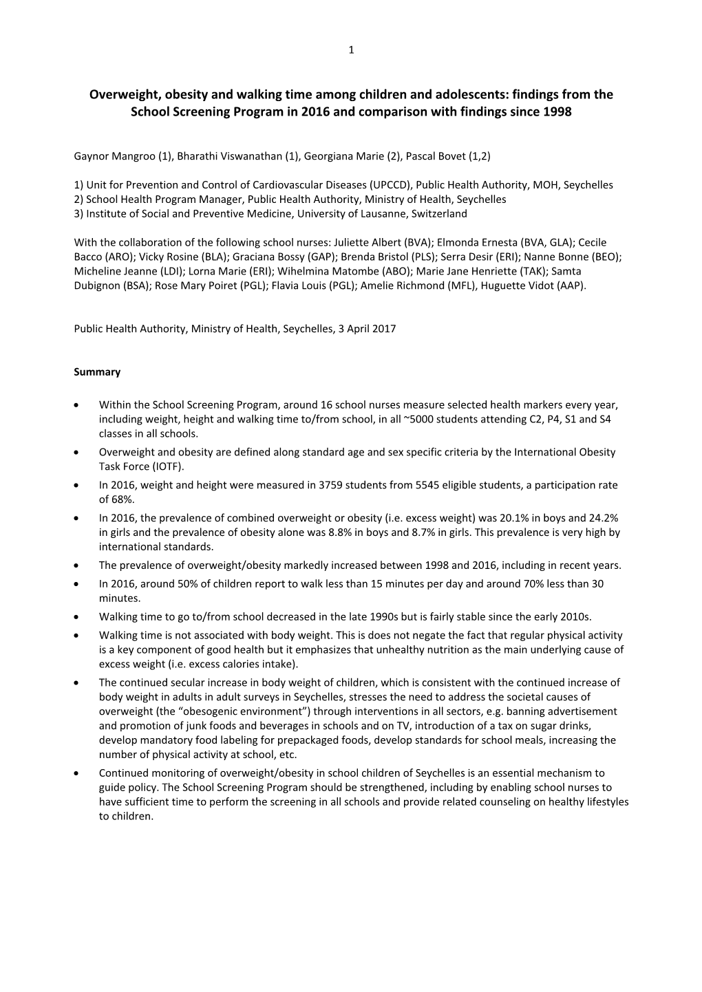 Overweight, Obesity and Walking Time Among Children and Adolescents: Findings from the School Screening Program in 2016 and Comparison with Findings Since 1998