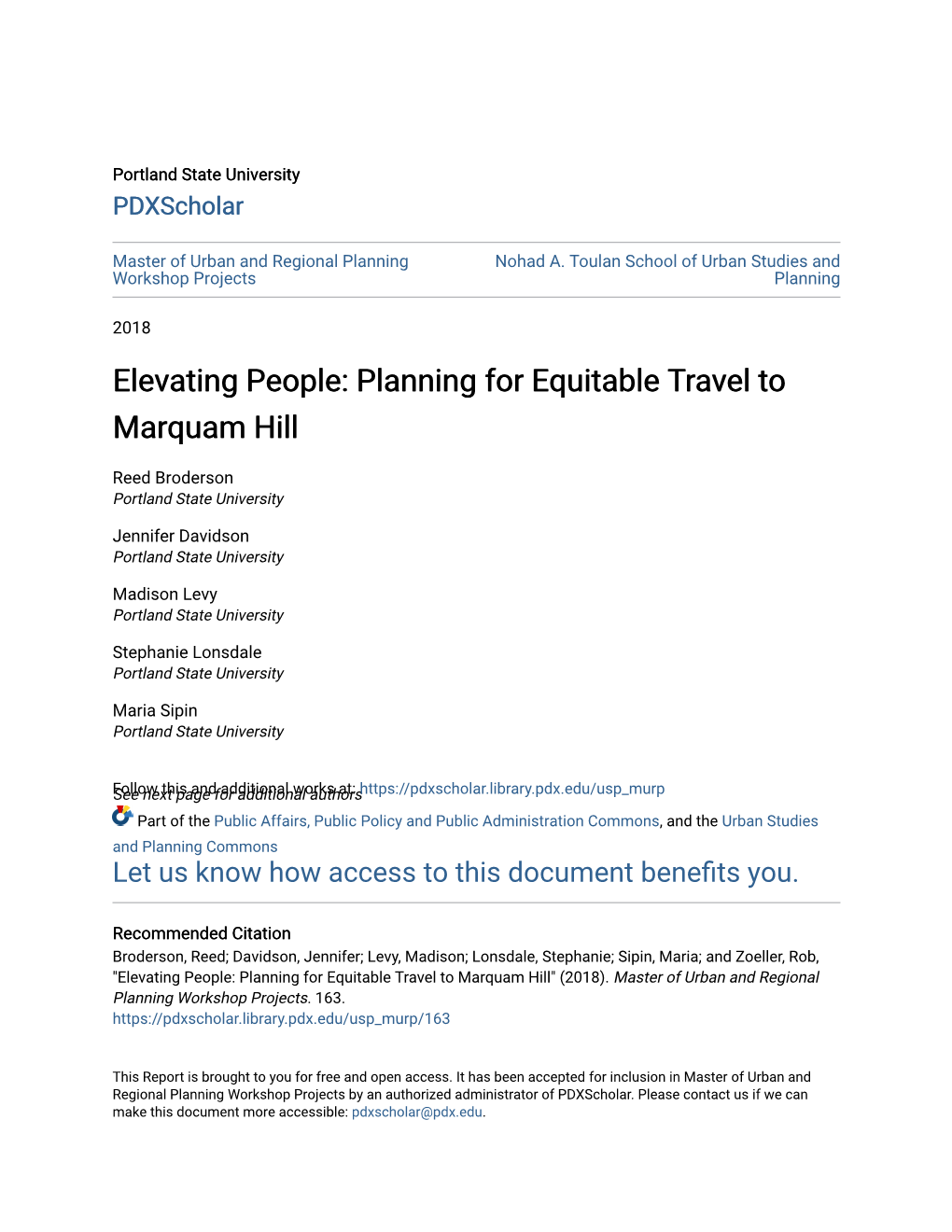 Elevating People: Planning for Equitable Travel to Marquam Hill