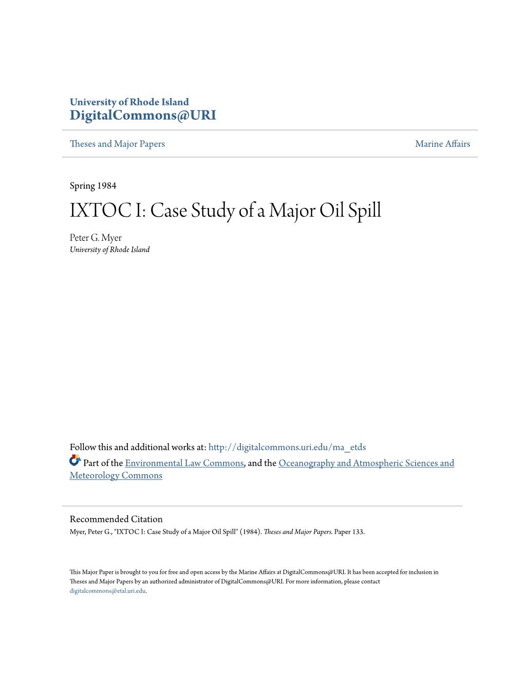IXTOC I: Case Study of a Major Oil Spill Peter G