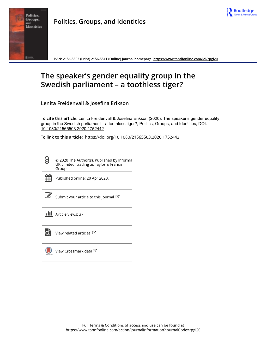 The Speaker's Gender Equality Group in the Swedish Parliament