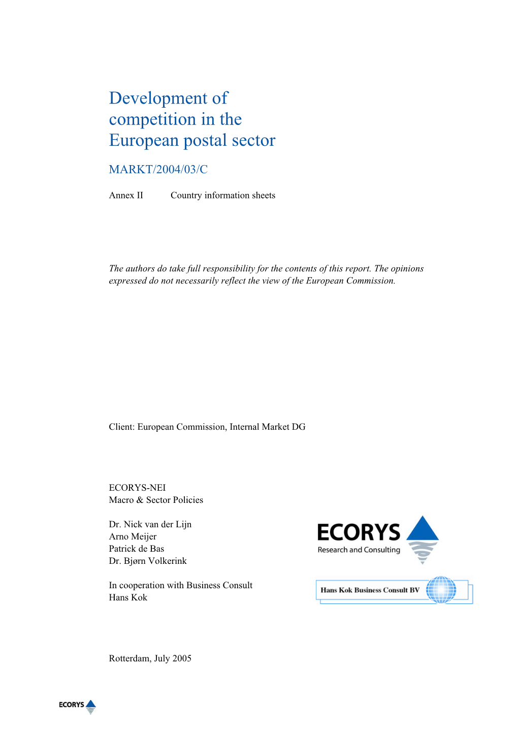 Development of Competition in the European Postal Sector