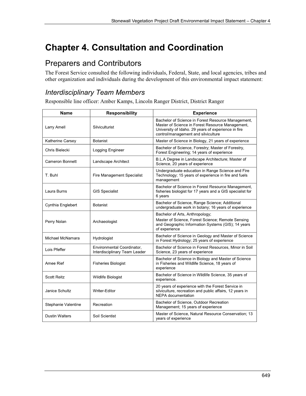 Stonewall Vegetation Project Draft Environmental Impact Statement – Chapter 4