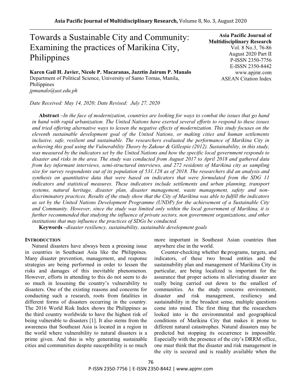 Examining the Practices of Marikina City, Philippines ______Need Arises