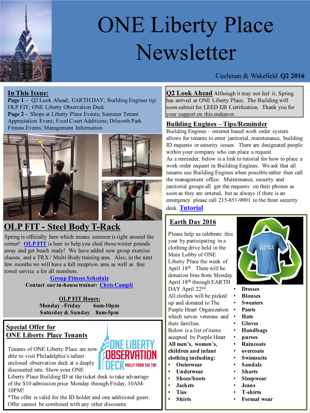 ONE Liberty Place Newsletter