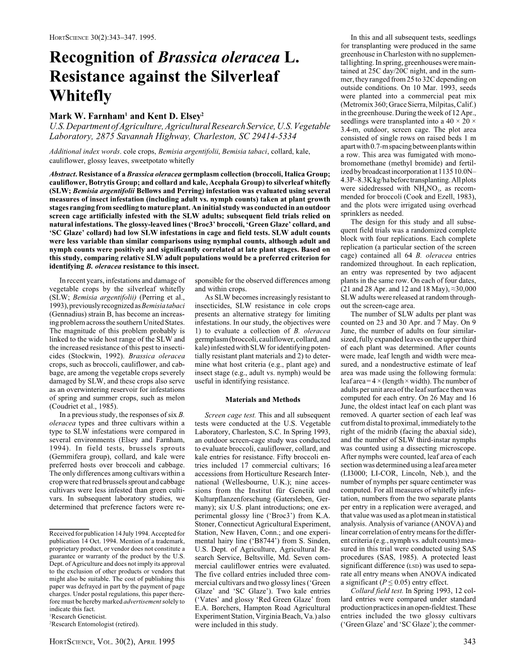 Recognition of Brassica Oleracea L. Resistance Against the Silverleaf