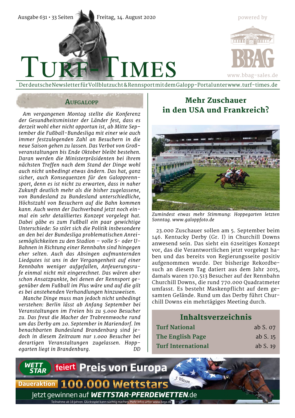 Turf-Times Der Deutsche Newsletter Für Vollblutzucht & Rennsport Mit Dem Galopp-Portal Unter