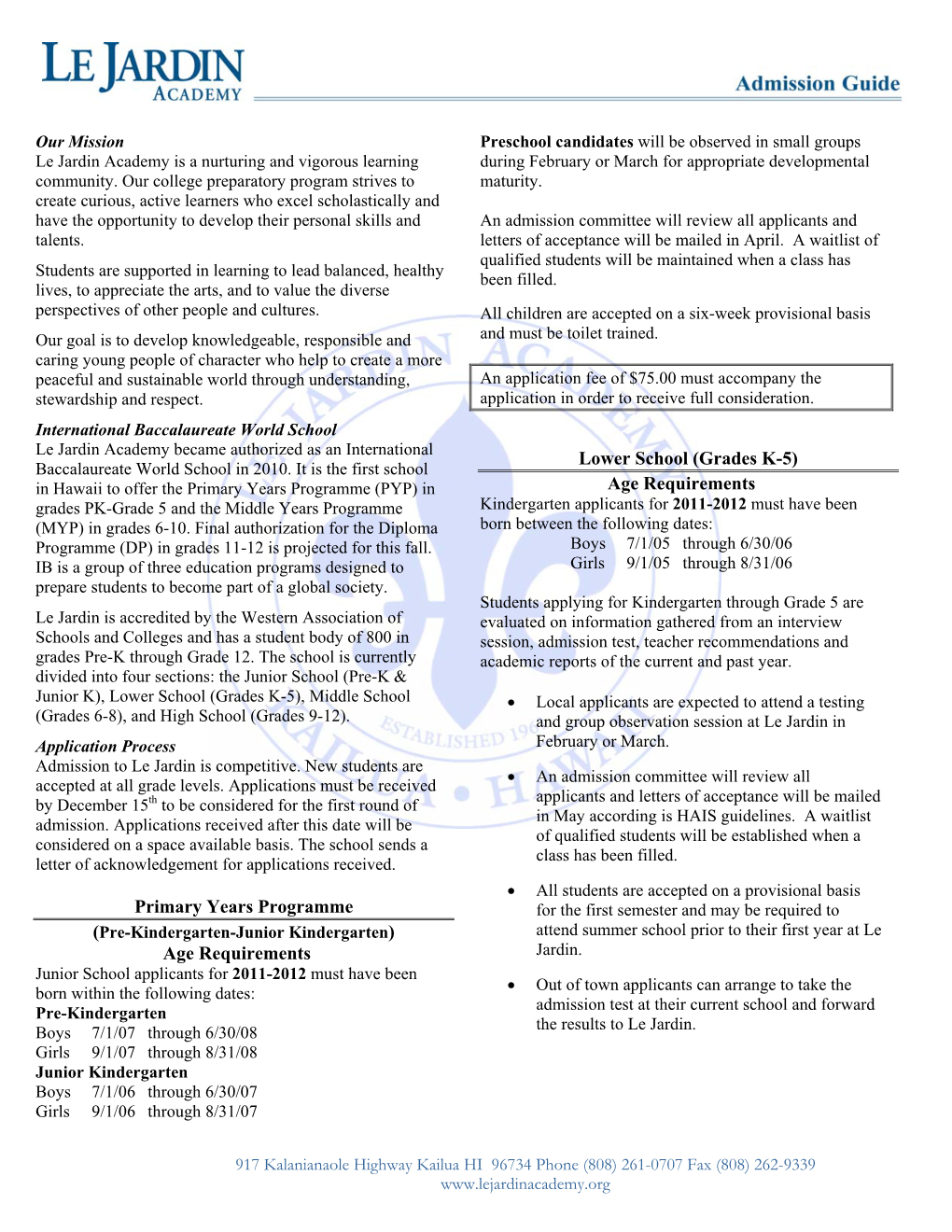 Primary Years Programme Age Requirements Lower School