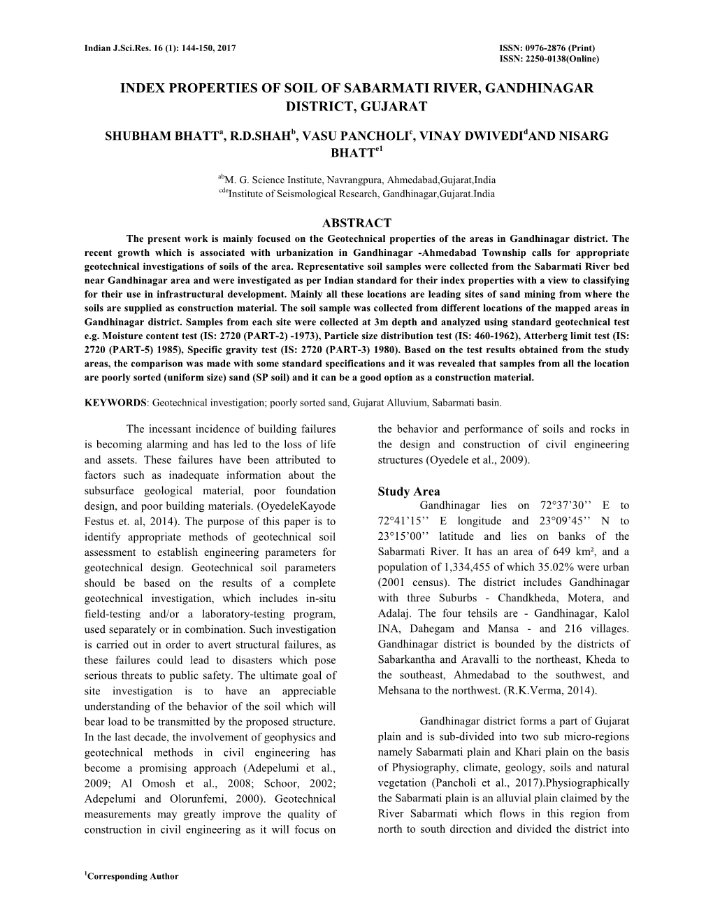 Index Properties of Soil of Sabarmati River, Gandhinagar District, Gujarat