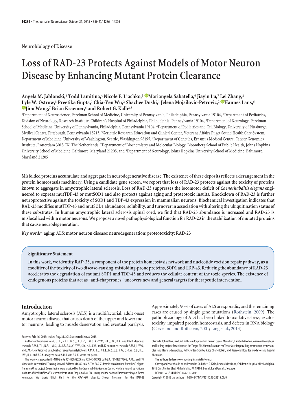 Loss of RAD-23 Protects Against Models of Motor Neuron Disease by Enhancing Mutant Protein Clearance