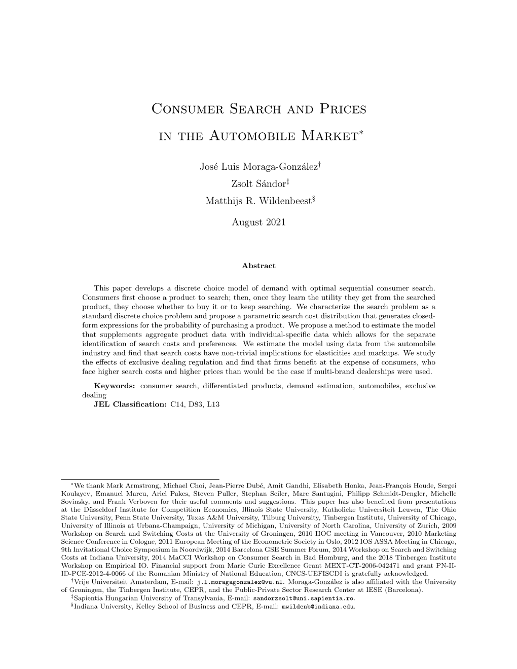 Consumer Search and Prices in the Automobile Market∗