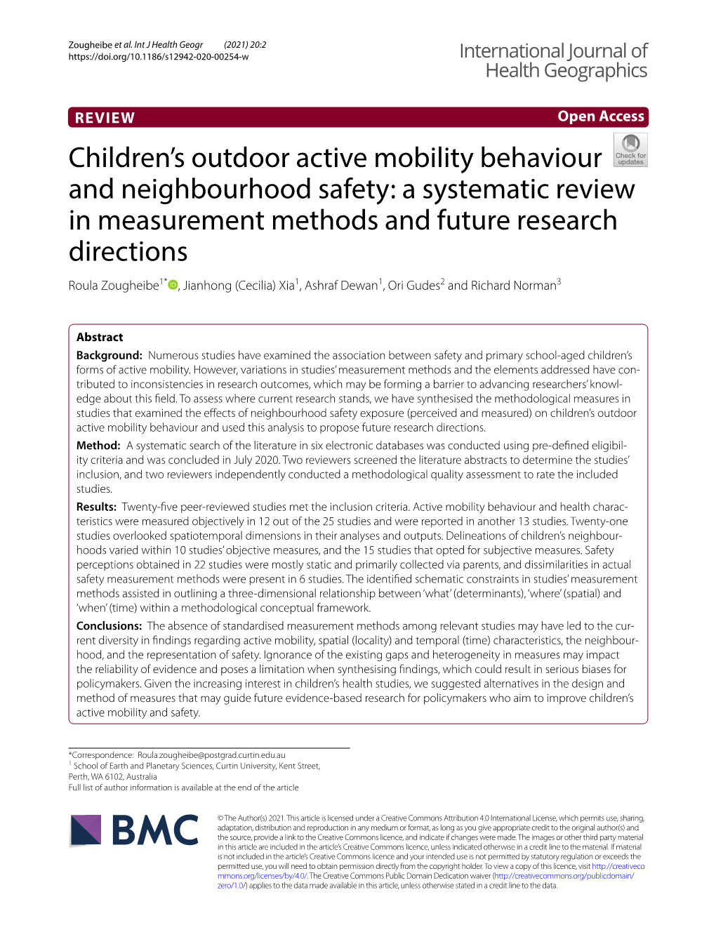 Children's Outdoor Active Mobility Behaviour and Neighbourhood Safety: a Systematic Review in Measurement Methods and Future R